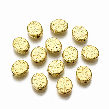 CCB Plastic Beads, Oval with Flower, Golden, 8x7x2.5mm, Hole: 1.2mm, about 4500pcs/500g