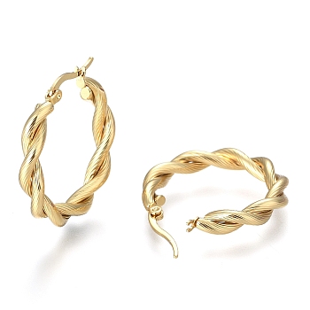 304 Stainless Steel Hoop Earring, Hypoallergenic Earrings, with Ear Nut, Textured, Twisted Ring Shape, Golden, 30x5mm, Pin: 0.5x1mm