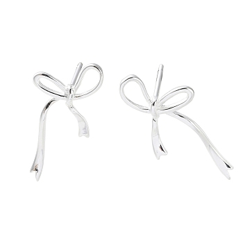 925 Sterling Silver Bowknot Stud Earrings, Silver, 20.5x11mm