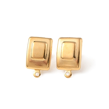 304 Stainless Steel Stud Earring Findings, with Horizontal Loops, Rectangle, Golden, 16x10mm, Hole: 1.4mm, Pin: 0.8mm