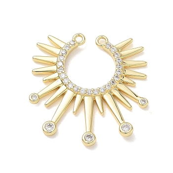 Brass Micro Pave Clear Cubic Zirconia Connector Charms, Sunburst Links, Real 18K Gold Plated, 24x24x2.5mm, Hole: 1.2mm