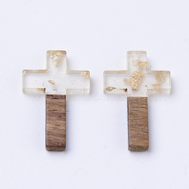 Clear Cross Resin+Wood Pendants