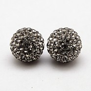 925 Sterling Silver Austrian Crystal Rhinestone Ear Studs, with Ear Nuts, Round, 215_Black Diamond, 12mm, Pin: 0.8mm(SWARJ-D470-215)