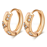 Real 18K Gold Plated Ring Brass Rhinestone Huggie Hoop Earrings, 15mm(EJEW-EE0001-114)
