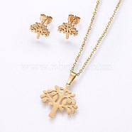 304 Stainless Steel Jewelry Sets, Stud Earrings and Pendant Necklaces, Tree, Golden, Necklace: 17.7 inch(45cm), Stud Earrings: 11x10.5x1.2mm, Pin: 0.8mm(SJEW-O090-19G)