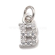 Initial Letter Brass with Cubic Zirconia Charms, Platinum, Long-Lasting Plated, Lead Free & Cadmium Free, Letter B, 10x5.5x1.5mm, ring: 5x1mm, inner diameter: 3mm(KK-Q814-26B-P)