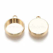 Brass Pendant Cabochon Settings, Plain Edge Bezel Cups, Flat Round, Nickel Free, Real 18K Gold Plated, Tray: 12mm, 16x13.5x3.5mm, Hole: 1.5mm(KK-S345-220C-G)