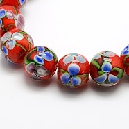 Handmade Inner Flower Lampwork Round Beads Strands, Red, 11x12mm, Hole: 2mm, about 33pcs/strand, 14.17 inch(LAMP-L029-03)