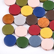 Painted Natural Wood Beads, Flat Round, Mixed Color, 30x5~5.5mm, Hole: 2mm(X-WOOD-S049-02A-M)