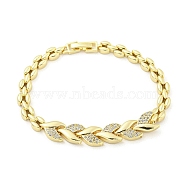 Brass Micro Pave Clear Cubic Zirconia Leaf Link Chain Bracelets for Women, Golden, 7-3/8 inch(18.6cm)(BJEW-R315-01B-G)