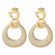 Rack Plating Brass Micro Pave Cubic Zirconia Dangle Stud Earrings, Hollow Teardrop, Real 16K Gold Plated, 41x25mm(EJEW-M230-13G)
