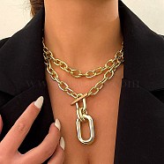 2Pcs 2 Styles Golden Aluminum Pendant Necklaces Set, Oval Link Chains Necklaces, Oval, 15.08~19.33 inch(38.3~49.1cm), 1Pc/style(NJEW-P289-02B-G)