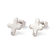 201 Stainless Steel Stud Earring Findings with Hole, 304 Stainless Steel Pins and Ear Nuts, Cross, Stainless Steel Color, 12x10.5mm, Hole: 1.2mm, Pin: 0.8mm(EJEW-A071-12P)