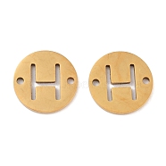Vacuum Plating 201 Stainless Steel Hollow Flat Round Links, Letter Connector Charms, Real 18K Gold Plated, Letter H, 12x1mm, Hole: 1.2mm(FIND-R149-03H-G)