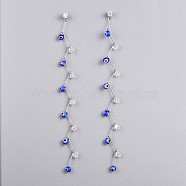 Handmade Evil Eye Lampwork Beads Dangle Earrings, with 304 Stainless Steel Findings, Cubic Zirconia and Glass Beads, Blue, 115mm, Pin: 0.7mm(EJEW-JE03315)