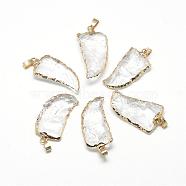 Natural Quartz Crystal Pendants, with Brass Findings, Golden, 40~65x15~25x5~15mm, Hole: 7x4mm(G-Q492-01)
