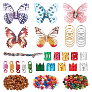 DIY Hair Styling Tools, with Iron Open Jump Rings, Acrylic European Beads, Natural Wood Beads, Aluminum Hair Coil Cuffs and Hair Braiding String, Mixed Color, 457pcs/set, Ring: 40pcs/set, Beads: 300pcs/set, Cuffs: 105pcs/ste, Braiding String: 12pcs/set(DIY-FH0001-49)
