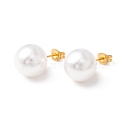 6 Pair Shell Pearl Round Ball Stud Earrings, 304 Stainless Steel Post Earrings for Women, White, Golden, 24x12mm, Pin: 1mm(EJEW-A067-18B-G)