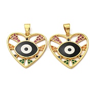Real 18K Gold Plated Brass Pendants, with Cubic Zirconia and Enamel, Heart with Evil Eye Charms, Aquamarine, 24x25x3mm, Hole: 4.5x3.5mm(KK-L209-011G-01)