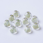 Glass European Beads, Large Hole Beads, with Silver Color Brass Cores, Rondelle, Yellow Green, 14x11mm, Hole: 4.5mm(GLAA-F082-A02)