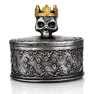 Halloween Skull Resin Jewelry Storage Boxes, Round Case for Earrings, Rings, Bracelets, Tabletop Decoration, Gray, 5.5x8x7.5cm(DARK-PW0001-117B)