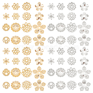 Elite 64Pcs 16 Style Brass Bead Caps, Flower, Mixed Color, 7~13x6~13x0.5~2.5mm, hole: 1.2~1.5mm, 4pcs/style(KK-PH0005-38)