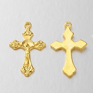 Tibetan Style Alloy Pendants, For Easter, Lead Free & Cadmium Free & Nickel Free, Crucifix Cross Pendant, Golden, Size: about 33.5mm long, 20.5mm wide, 2.5mm thick, hole: 2mm(X-TIBEP-LF11118Y-G-FF)