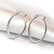 201 Stainless Steel Hoop Earrings, with 304 Stainless Steel Pin, Hypoallergenic Earrings, Oval, Stainless Steel Color, 28.5x20x2mm, 12 Gauge, Pin: 1x0.6mm(EJEW-P066-18A)