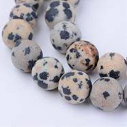 Natural Dalmatian Jasper Beads Strands, Frosted, Round, 6~6.5mm, Hole: 1mm, about 58~61pcs/strand, 15.5 inch(G-Q462-6mm-05)