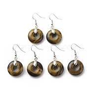 Natural Tiger Eye Donut Dangle Earrings, Platinum Plated Brass Jewelry for Women, Cadmium Free & Lead Free, 41mm, Pin: 0.6mm(EJEW-G300-01P-02)