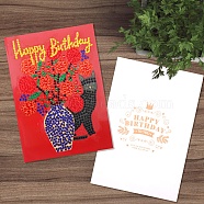 DIY Diamond Painting Greeting Card Kits, with Resin Rhinestones, Diamond Sticky Pen, Tray Plate and Glue Clay, Cat Shape, Red, 260x180mm(PW-WG47852-09)