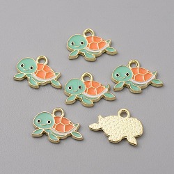 Alloy Enamel Pendants, Light Gold, Ocean Animal Charm, Sea Turtle Pattern, 12x16.5x1.5mm, Hole: 2mm(X-FIND-CJC0010-30LG-01)