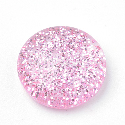 Resin Cabochons, with Glitter Powder, Dome/Half Round, Pink, 16x5mm(CRES-Q197-50B)