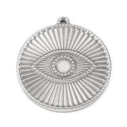 304 Stainless Steel Pendant Cabochon Settings, Flat Round Links with Eye, Stainless Steel Color, Tray: 4.5mm, 33x30x2.5mm, Hole: 1.5mm, (STAS-F287-44P)