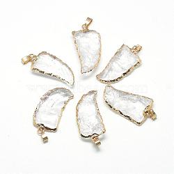 Natural Quartz Crystal Pendants, with Brass Findings, Golden, 40~65x15~25x5~15mm, Hole: 7x4mm(G-Q492-01)