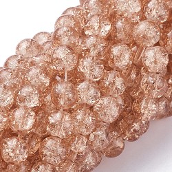 1Strand Light Salmon Transparent Crackle Glass Round Beads Strands, 8mm, Hole: 1.3~1.6mm, about 100pcs/strand, 31.4 inch(X-CCG-Q001-8mm-05)