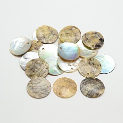 Flat Round Natural Akoya Shell Pendants, Mother of Pearl Shell Pendants, Tan, 20x1mm, Hole: 1mm, about 1440pcs/bag(SHEL-N031-20-20mm)