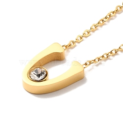 Initial Letter V Ion Plating(IP) 304 Stainless Steel Pendant Necklaces, with Rhinestone, Golden, 16.54 inch(42cm)(NJEW-P290-03G)