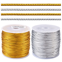 Jewelry Braided Thread Metallic Cords, Mixed Color, 2mm, about 50m/roll, 2colors, 2rolls/color, 4rolls(MCOR-KS0001-001)