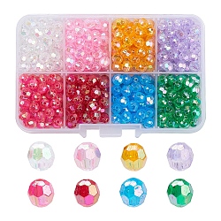 Eco-Friendly Transparent Acrylic Beads, Faceted, Round, AB Color, Mixed Color, 6mm, Hole: 1mm, about 65~70pcs/color(TACR-YW0001-50)