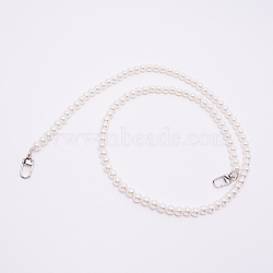 White Acrylic Round Beads Bag Handles, with Zinc Alloy Swivel Clasps and Steel Wire, for Bag Replacement Accessories, Platinum, 100cm(FIND-TAC0006-22D-02)