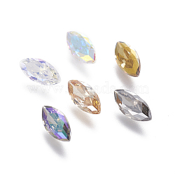 Electroplated Cubic Zirconia Pointed Back Cabochons, Horse Eye, Faceted, Mixed Color, 10x5x3mm(ZIRC-I024-5x10-02)