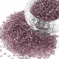12/0 Grade A Round Glass Seed Beads, Transparent Colours, Rosy Brown, 12/0, 2x1.5mm, Hole: 0.8mm, about 30000pcs/bag(SEED-Q006-F10)