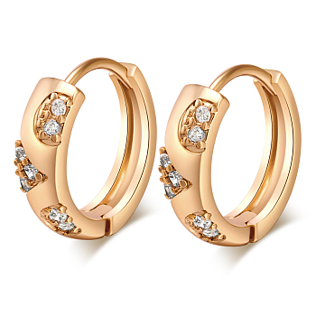 Real 18K Gold Plated Ring Brass Rhinestone Huggie Hoop Earrings, 15mm