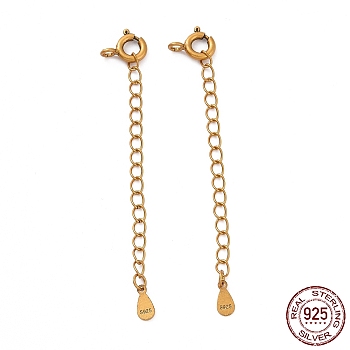 925 Sterling Silver Chain Extenders, with Spring Ring Clasps & Charms, Teardrop, Antique Golden, 60x5.8mm, Hole: 1.6mm
