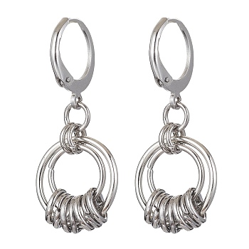 304 Stainless Steel Leverback Earrings for Women, Ring, Stainless Steel Color, 32x14mm