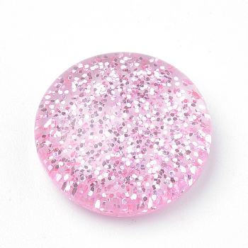 Resin Cabochons, with Glitter Powder, Dome/Half Round, Pink, 16x5mm