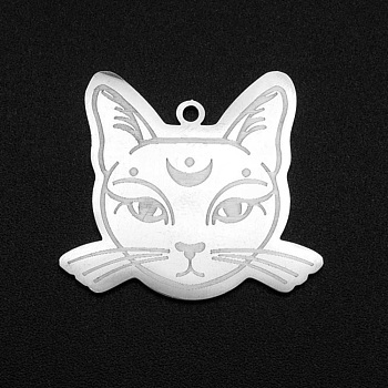 201 Stainless Steel Pendants, Laser Cut, Cat Shape, Stainless Steel Color, 22x25x1mm, Hole: 1.4mm