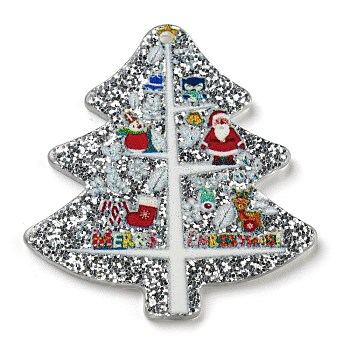 Christmas Theme Acrylic Pendants, Tree, 38x36.5x2mm, Hole: 1.6mm