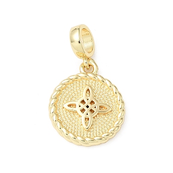 Brass European Style Dangle Charms, Round with Witches Knot Wiccan Symbol, Real 16K Gold Plated, 25mm, pendant: 18x15x3mm